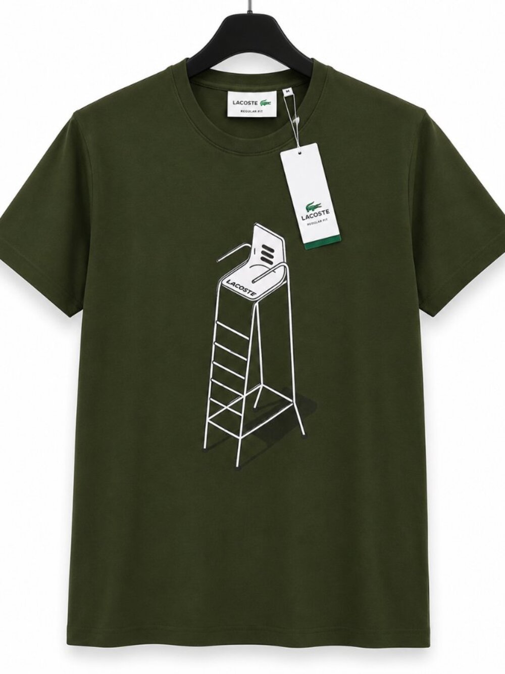 Lacoste Men’s Olive Green Graphic T-Shirt Crew Neck Short Sleeve Tee
